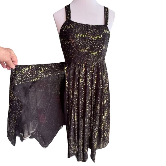 Revolution Black w/Gold Sequin Dance Dress Costume Sz MA FireFlies‎ Crisscross - Picture 3 of 16